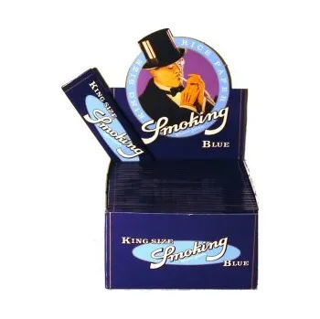 Papírky SMOKING BLUE King Size, 33ks v balení | box 50ks (Modrý smokingy, King Size SMOKING BLUE, šiřší dlouhé papírky. 33ks v balení. box po 50 ks.)