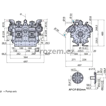 Čerpadlo Pístomembránové čerpadlo AR 500 bp Twin AP C/F 20 bar, 489,4 l/min, 1 3/8“ 6 zubů, F Ø 32 mm