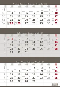 Kalendář Helma365 Nástěnný kalendář tříměsíční šedý 2024