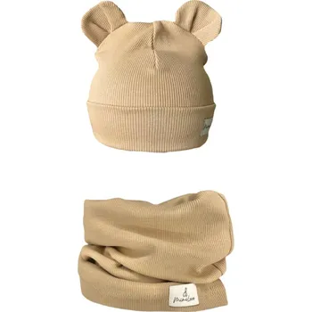 Dívčí mikina Mimilove Sada čepičky MEDVÍDEK s nákrčníkem Camel 2-4 let