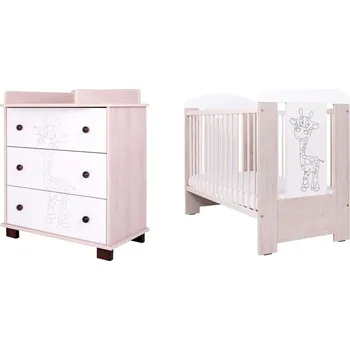 Dětská skříň Drewex 2 dílná sada dětského nábytku Dub Santana postýlka a komoda