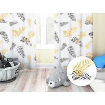 ubrus Dětský bavlněný závěs Sandra SA-219 Zlaté a černé palmové listy na bílém 150x160 cm