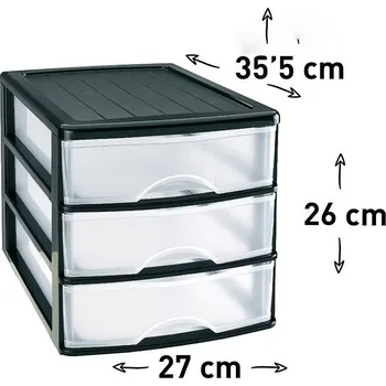 Úložný box PlasticForte Box se 3 zásuvkami BLACK 27x35,5x27cm