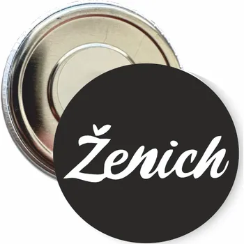 ON-DESIGN Placka s motivem Ženich 32 mm Barva: černá, Barva potisku: bílá, Typ buttonu: magnet