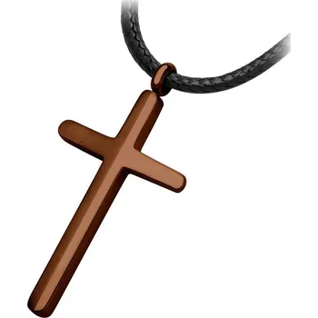 Oblečení a móda Náhrdelník ocel křížem v barvě Mocca MNCP15-920-F délka 42 cm