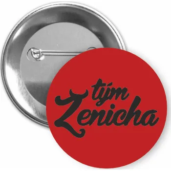 ON-DESIGN Placka s motivem Tým ženicha 32 mm Barva: červená, Barva potisku: černá, Typ buttonu: špendlík