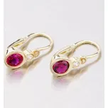 Dětské náušničky žluté zlato 585 zirkon červeným červené kameny 52DN-1984ZČ