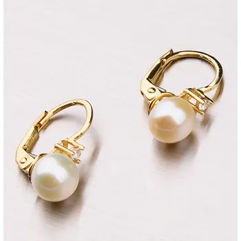 Náušnice Dámské náušnice žluté zlato 585 perly a zirkony 42-31666