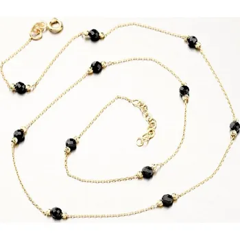 Náhrdelník Dámský náhrdelník žluté zlato 585 zirkon černé kameny PKL15-002 délka 42 cm