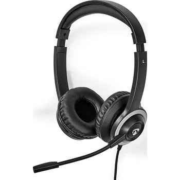 Sluchátka Nedis CHSTU310BK uzavřená sluchátka s mikrofonem a ovládáním hlasitosti, USB-C, černá