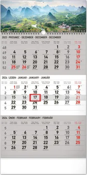 Kalendář Presco Group Nástěnný kalendář 3měsíční šedý Krajina 2024