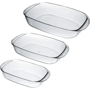 Sklenice Zapékací mísy, skleněné, obdélné, set 3 ks