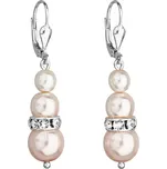 Stříbrné náušnice visací se syntetickými perlami a krystaly Swarovski růžové kulaté 31150.3