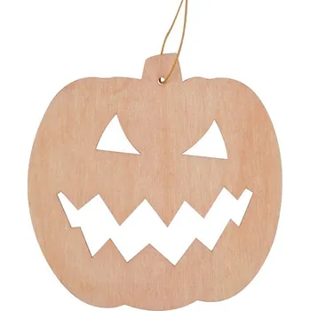 Party dekorace ANDĚL Dýně Halloween dřevěná na zavěšení 12 cm
