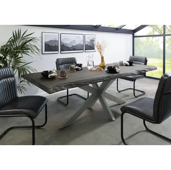 Jídelní stůl Stůl mango 200x100x77 šedý lakovaný / křížový rám stříbrný matný METALL 5