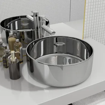 Umyvadlo 40 x 15 cm keramika stříbrné IM_143499