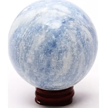 Drahý kámen Magieprirody.cz Kalcit modrý koule 65 mm 442 g přírodní kámen + dřevěný podstavec #K1039
