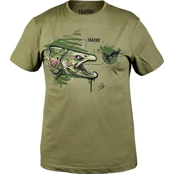 Pánské tričko Tričko Traper T-shirt Art Trout Light Khaki vel. XXL