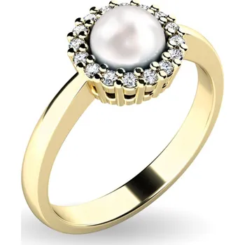 Prsten Dámský prsten žluté zlato 585/1000 přírodní diamant 0.080 ct perlový 10928-ZL velikost 57