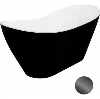 Besco Volně stojící vana z litého mramoru Viya BW Matt 160x70 (170x71) Barva: Bílá/černá, Rozměry (cm): 158x70,5, Typ a barva výpustě: Click-Clack s horním čištěním, grafit