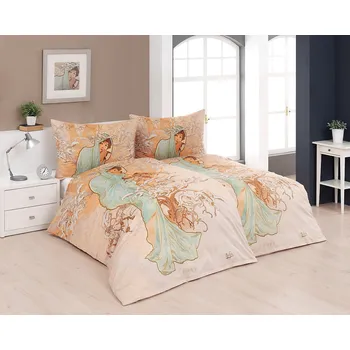 Bytový textil Povlečení Matějovský ALFONS MUCHA WINTER, světle béžové, bavlna hladká digitál, 140x200cm + 70x90cm