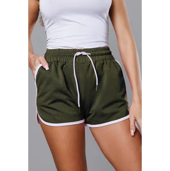 Dámské kraťasy Khaki běžecké šortky s kontrastním lemem od J.STYLE dámské, odstíny zelené XL (42) i392_21978-53