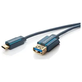 Datový kabel ClickTronic HQ OFC Kabel USB-C/male - USB 3.0 A/female, modrý, 50cm