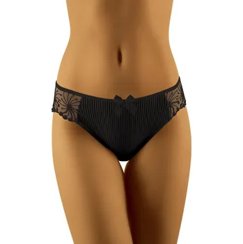 Dámské spodní prádlo Černé elegantní kalhotky s pruhy a výšivkou Cora od Wol-Bar, M i510_40704337591