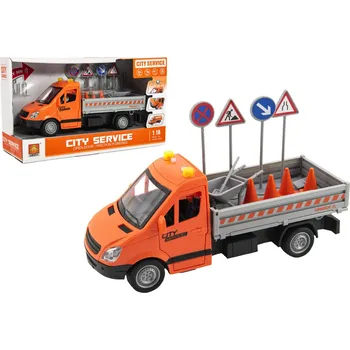 Dětské zboží Auto silniční údržba plast 25cm na setrvačník na baterie se zvukem se světlem v krabici 32x19x12cm