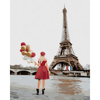 Hračka Diamondi Diamantové malování - EIFFELOVA VĚŽ A ŽENA S BALÓNKY Rozměr: 40x50 cm, Rámování: vypnuté plátno na rám