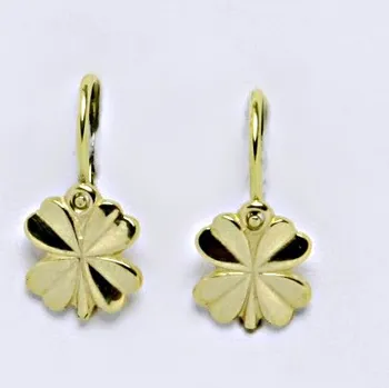 Náušnice Zlaté dětské náušnice čtyřlístek - VE243 žluté zlato (Dětské zlaté náušnice čtyřlístky)