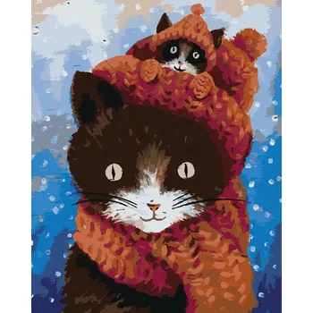 Hračka Diamondi Diamantové malování - KOTĚ SCHOVANÉ ZA ČEPICÍ Rozměr: 40x50 cm, Rámování: bez rámu a bez vypnutí plátna