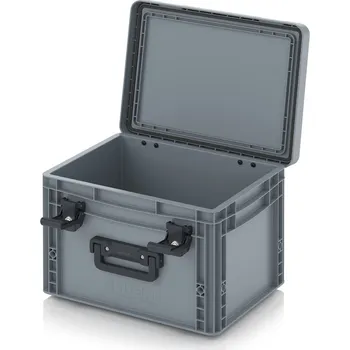 paleta Euro přepravka s víkem s panty Pro 41,1 x 32,8 x 28,6 cm, zavřená - Stříbrošedá - materiál: PP - EDP S 43/27 HG 1G