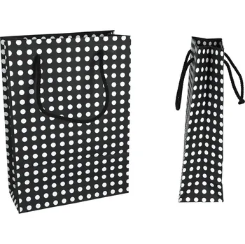 Carmani Ozdobná dárková taška - černá s bílými puntíky - 28x20x10 cm