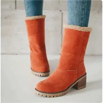 Dámská zimní obuv Dámské zimní vysoké boty na podpadku s kožíškem Barva: pomerančová, Velikost EUR: 36