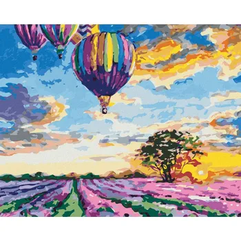 Hračka Diamondi Diamantové malování - HORKOVZDUŠNÉ BALÓNY A LEVANDULE Rozměr: 40x50 cm, Rámování: bez rámu a bez vypnutí plátna