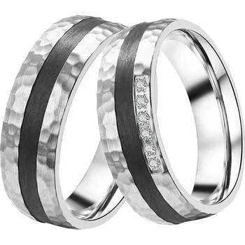 Prsten Snubní prsteny ocel zirkon s karbonem SC-88101