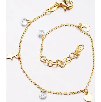 Náramek Dámský náramek stříbro 925 zlacený s přívěsky a zirkony B2100129-1132-SLX délka 17 cm