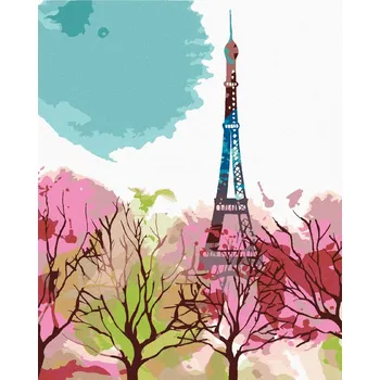 Hračka Diamondi Diamantové malování - ABSTRAKTNÍ EIFFELOVA VĚŽ A STROMY Rozměr: 40x50 cm, Rámování: bez rámu a bez vypnutí plátna