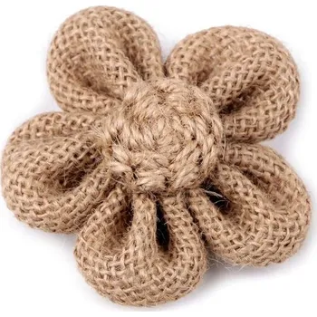 Textilní aplikace, nášivka jutový květ, 80mm, režná