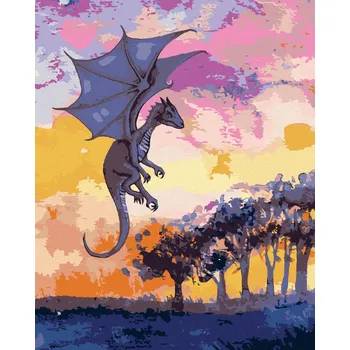 Hračka Diamondi Diamantové malování - FIALOVÝ DRAK A ZÁPAD SLUNCE Rozměr: 40x50 cm, Rámování: bez rámu a bez vypnutí plátna