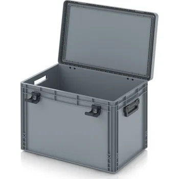 paleta Euro přepravka s víkem s panty Pro 61,1 x 42,7 x 43,7 cm, otevřená - Stříbrošedá - materiál: PP - EDP 64/42 2G