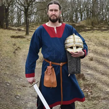 Karnevalový kostým Battle Merchant Ranně středověká tunika Vallentin, modrá / červená