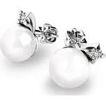 Dámské náušnice bílé zlato 585/1000 přírodní diamant 0.050 ct s perlami 10890-B-DIA-FW