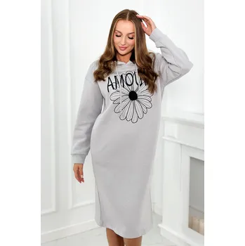 Dámské šaty Fashionweek Dlouhé teplákové šaty s kapuci s výšivkou K9585 Barva: Šedá, Velikost: Universal