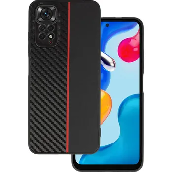 Pouzdro na mobilní telefon Tel Protect CARBON pouzdro pro Xiaomi Redmi Note 11 Pro/Note 11 Pro 5G black s červeným pruhem