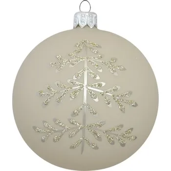 Vánoční dekorace Skleněná baňka v béžovém matu se stromečkem