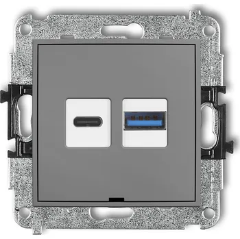 Elektrická zásuvka KARLIK Dvojitá USB nabíječka USB C + USB A, 20W MAX., bez popisového pole Barva: Matná šedá