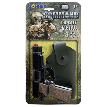 Dětská zbraň Gonher Policejní pistole Command s pouzdrem 8 ran černá/hnědá