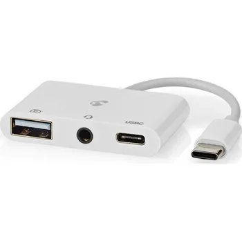 USB hub NEDIS USB 2.0 multiport adaptér/ zástrčka USB-C/ zásuvka USB-A/ zásuvka USB-C/ zásuvka 3,5 mm/ 480 Mbps/ kulatý/ blistr CCGB64790WT01